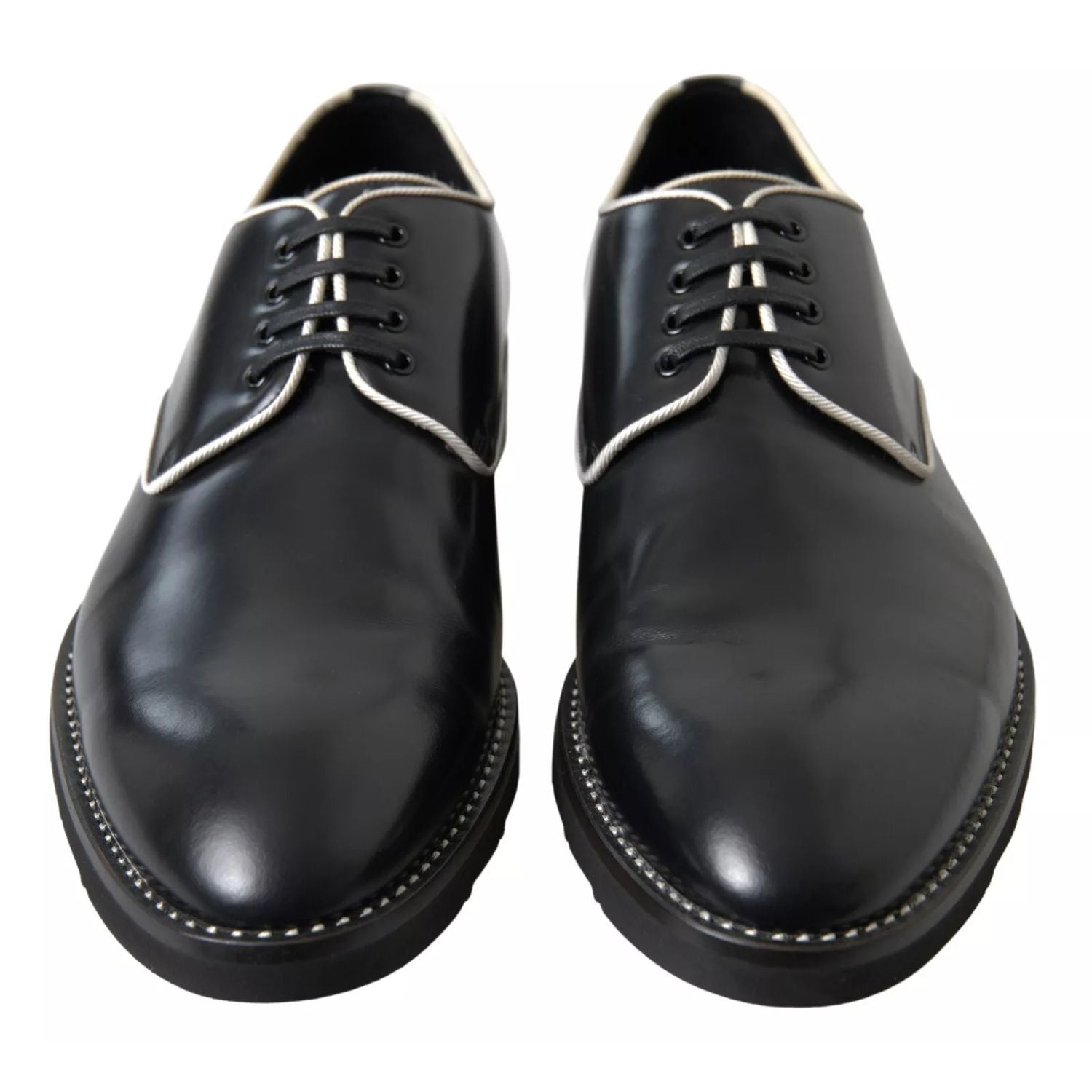 Dolce & Gabbana Black White Leather Formal Dress Shoes