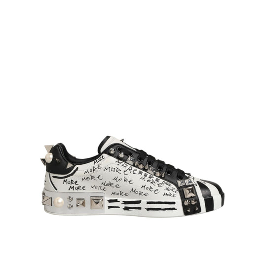 Dolce & Gabbana Black White Studded Low Top Sneakers Shoes