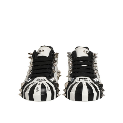 Dolce & Gabbana Black White Studded Low Top Sneakers Shoes Dolce & Gabbana