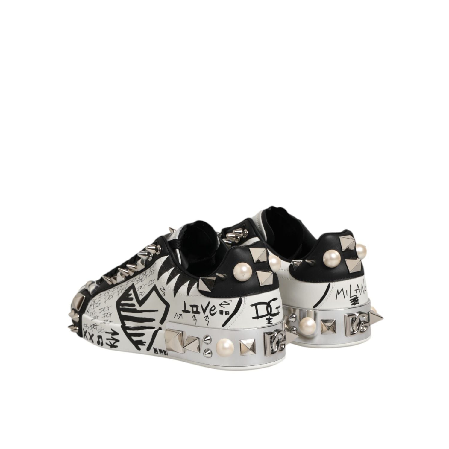 Dolce & Gabbana Black White Studded Low Top Sneakers Shoes
