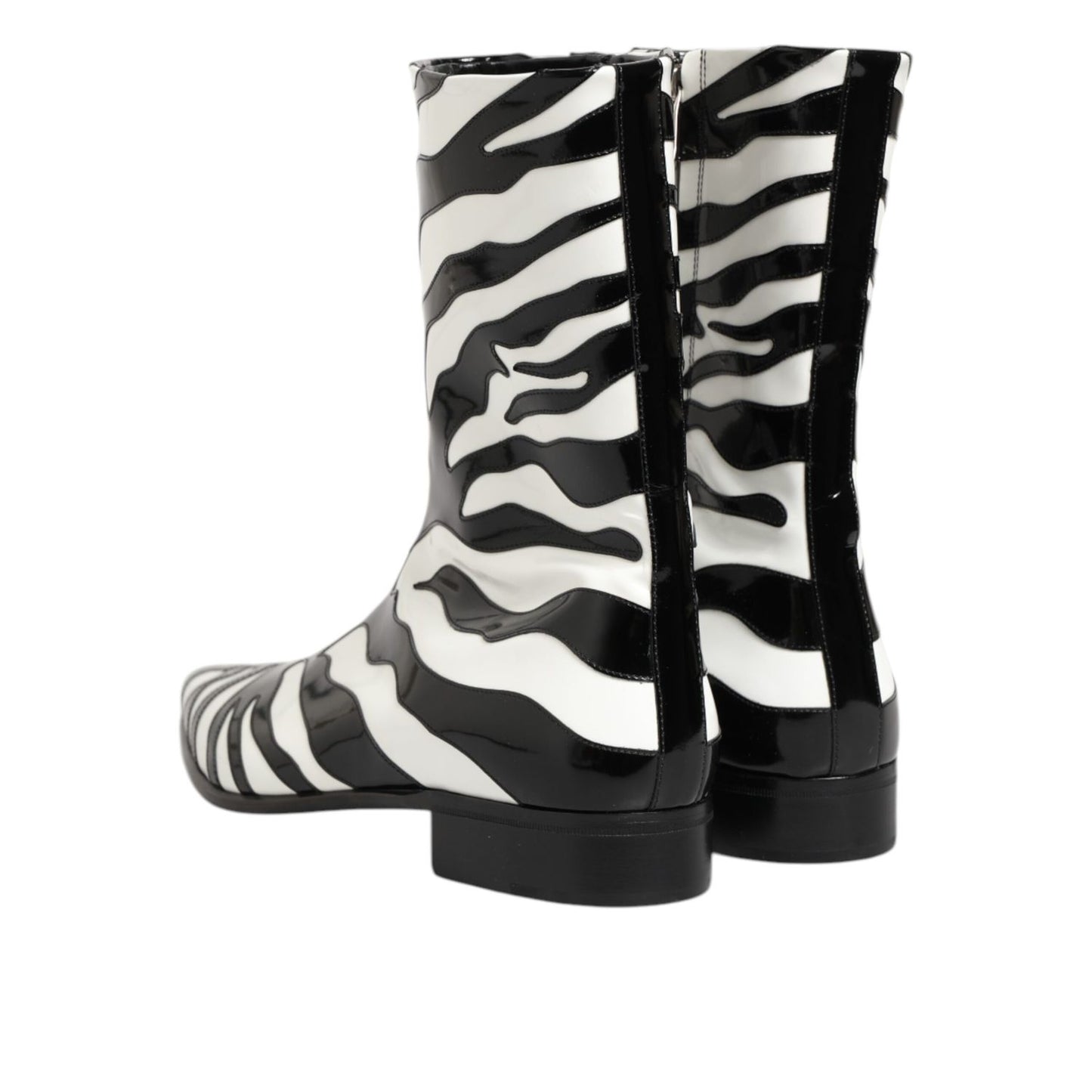 Dolce & Gabbana Black White Zebra Leather Mid Calf Boots Shoes