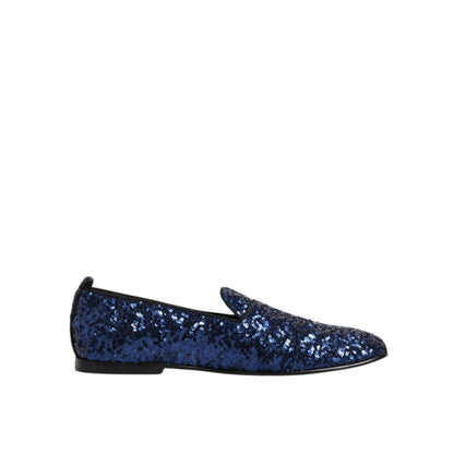 Dolce & Gabbana Blue Sequined Loafers Slippers Men Dress Shoes