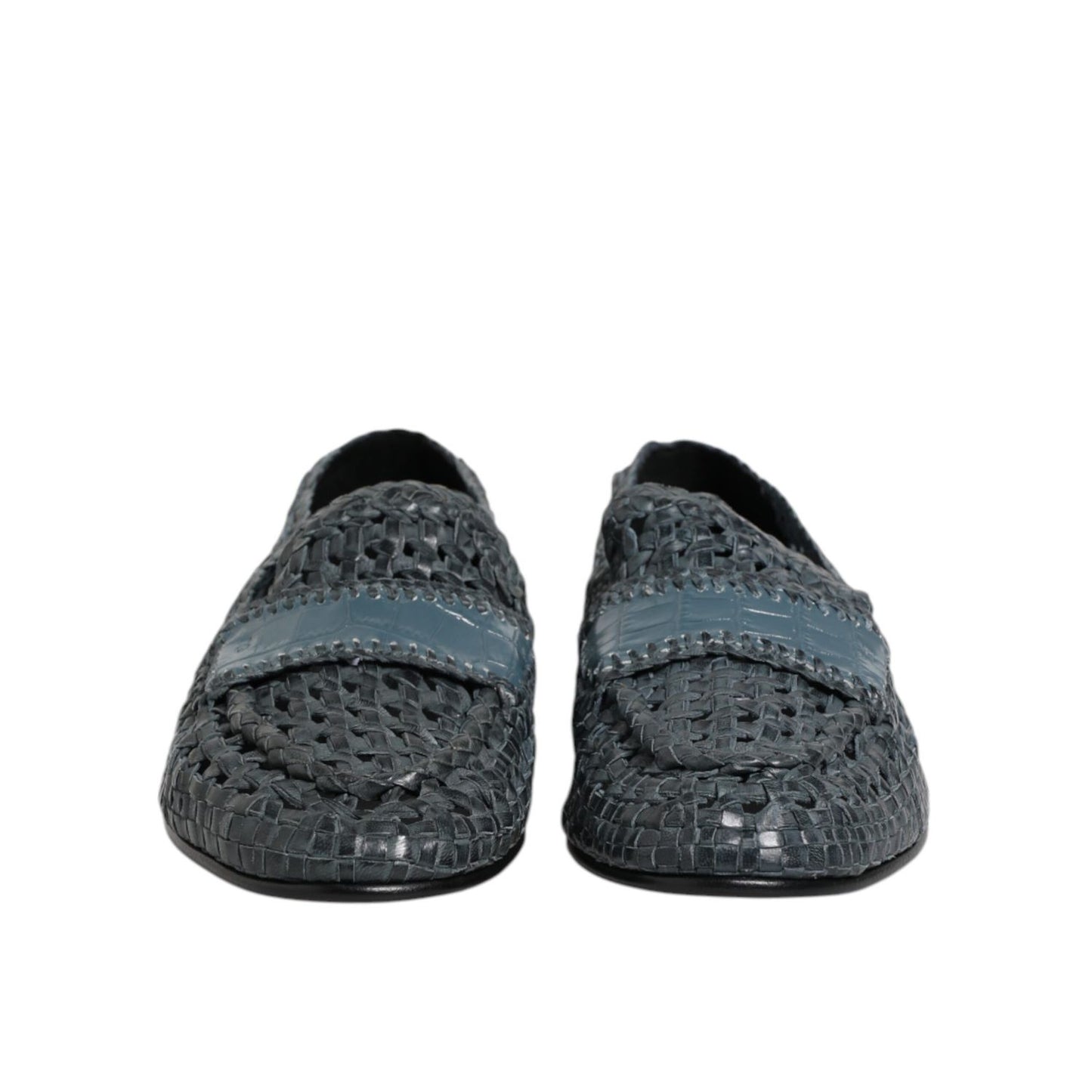 Dolce & Gabbana Blue Woven Raffia Slip On Loafers Shoes
