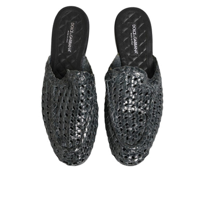 Dolce & Gabbana Blue Woven Slides MULES Men Sandals Shoes Dolce & Gabbana