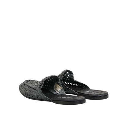 Dolce & Gabbana Blue Woven Slides MULES Men Sandals Shoes Dolce & Gabbana