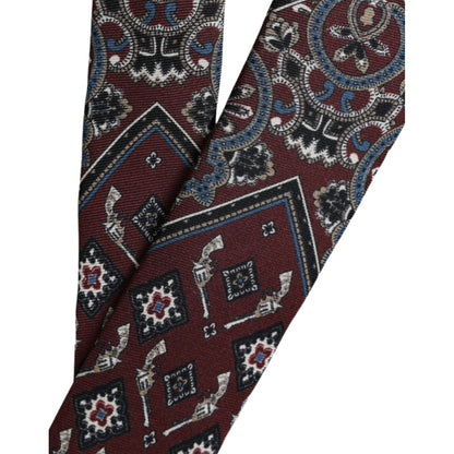 Dolce & Gabbana Bordeaux Printed 100% Silk Adjustable Men Tie