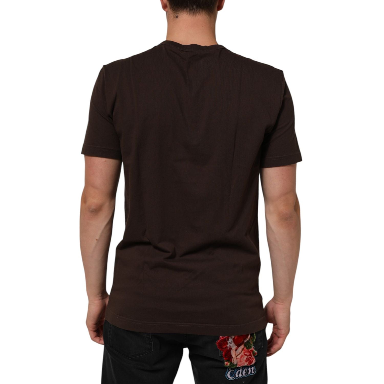Dolce & Gabbana Brown Coin Laurel Print Men Crew Neck T-shirt