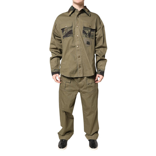 Dolce & Gabbana Brown Cotton Stretch Shirt Pants Casual Set