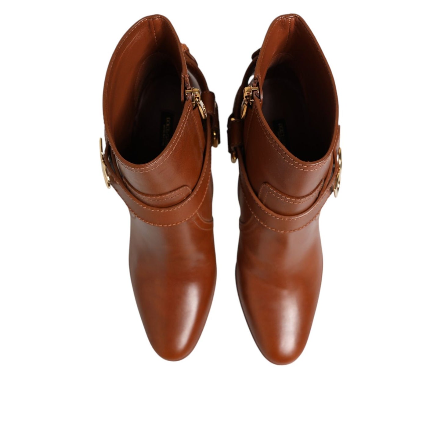 Dolce & Gabbana Brown Leather DG Logo Buckle Ankle Boots Shoes
