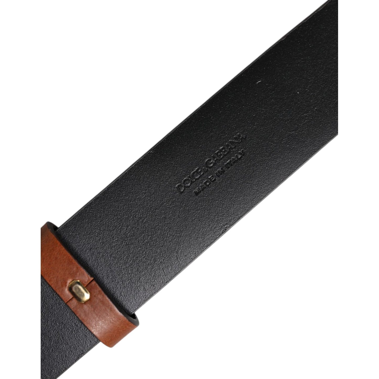 Dolce & Gabbana Brown Leather Gold Crystal Buckle Belt
