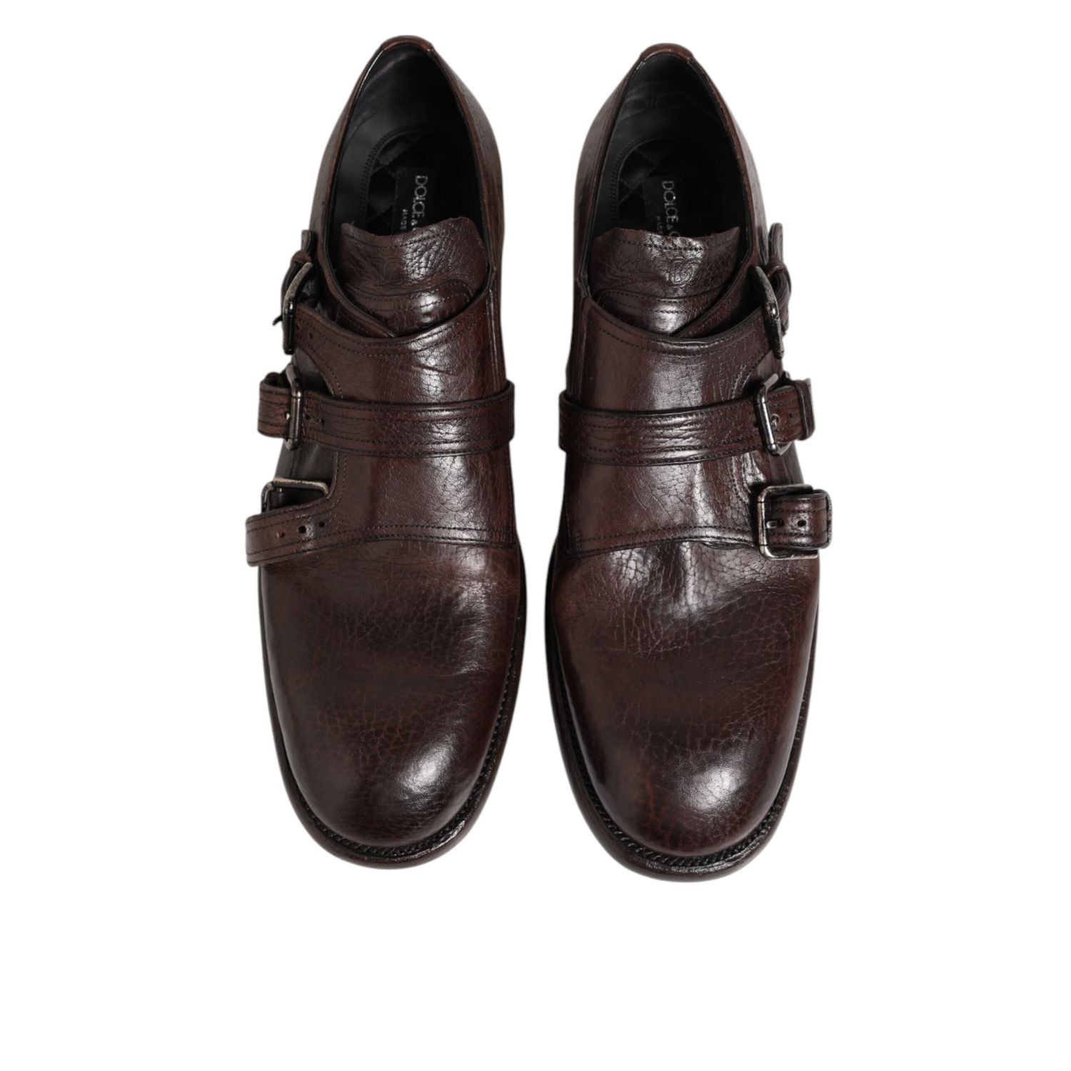 Dolce & Gabbana Brown Leather Monk Strap Formal Derby Shoes