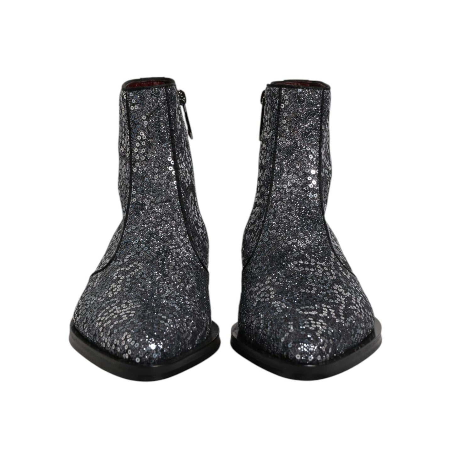 Dolce & Gabbana Dark Gray Cotton Sequined Chelsea Boots Shoes