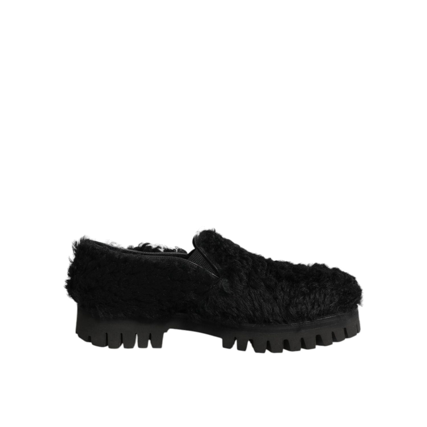 Dolce & Gabbana Dress Black Fur Leather Slippers Men Shoes
