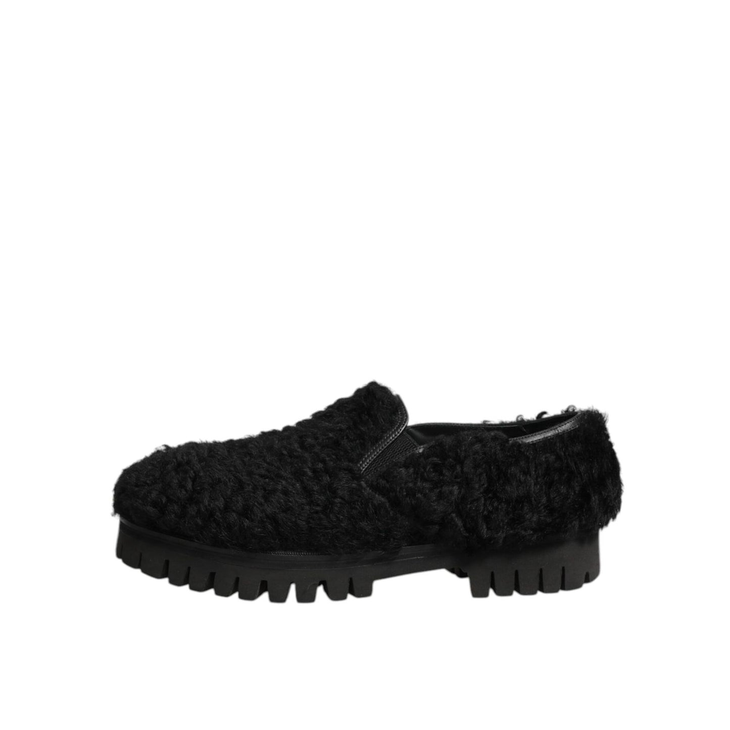 Dolce & Gabbana Dress Black Fur Leather Slippers Men Shoes
