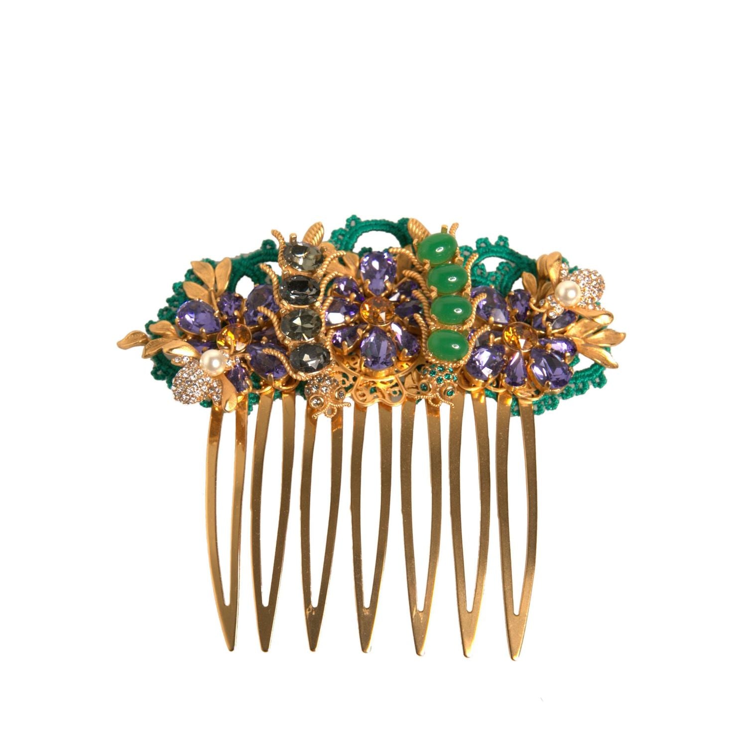 Dolce & Gabbana Gold Brass Crystals Hair Stick Comb