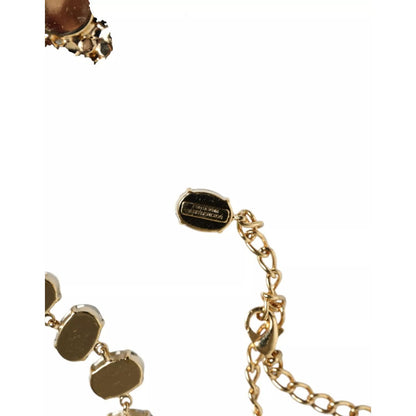Dolce & Gabbana Gold Brass Link Chain Rose Petal Crystal Necklace