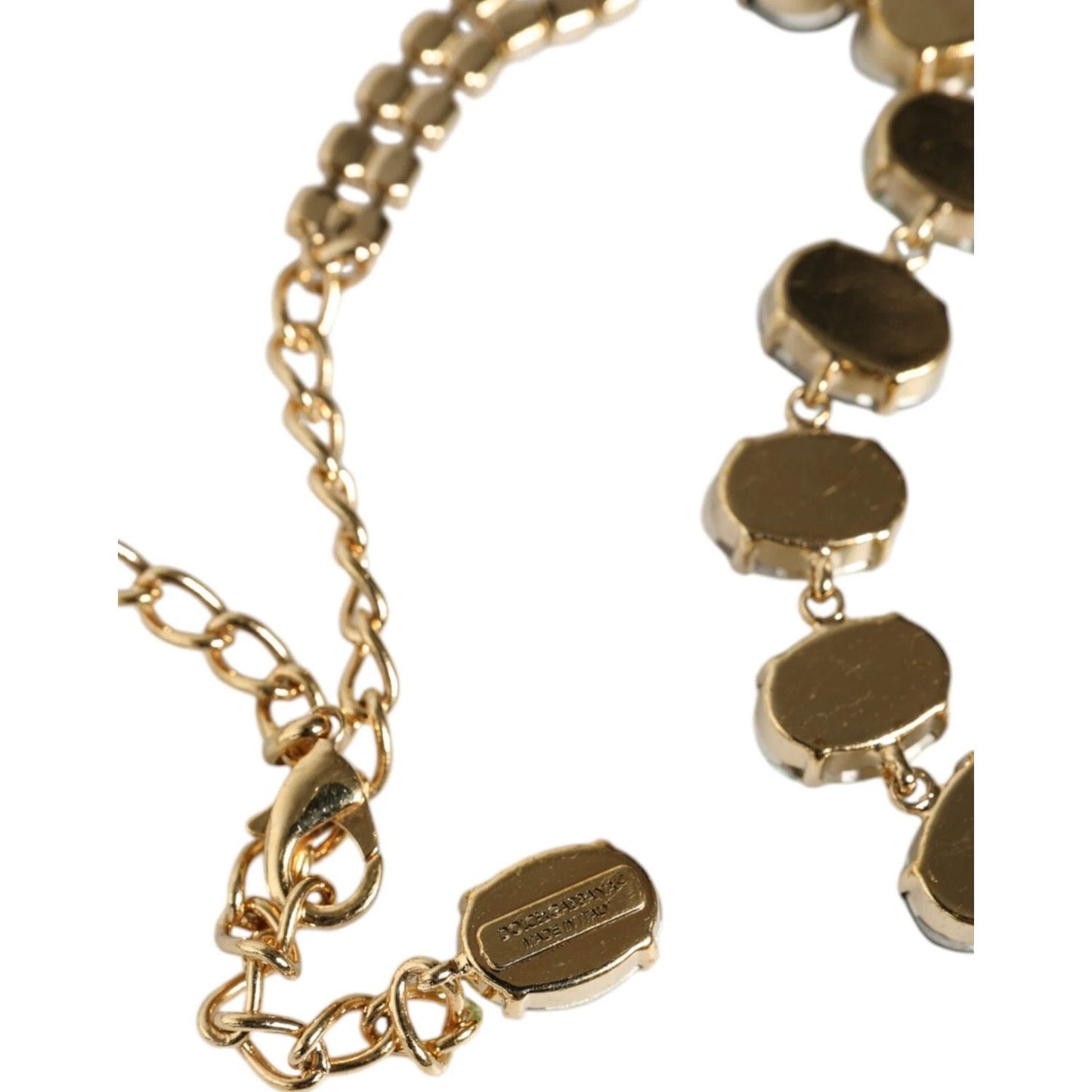 Dolce & Gabbana Gold Brass Link Chain Rose Petal Crystal Necklace