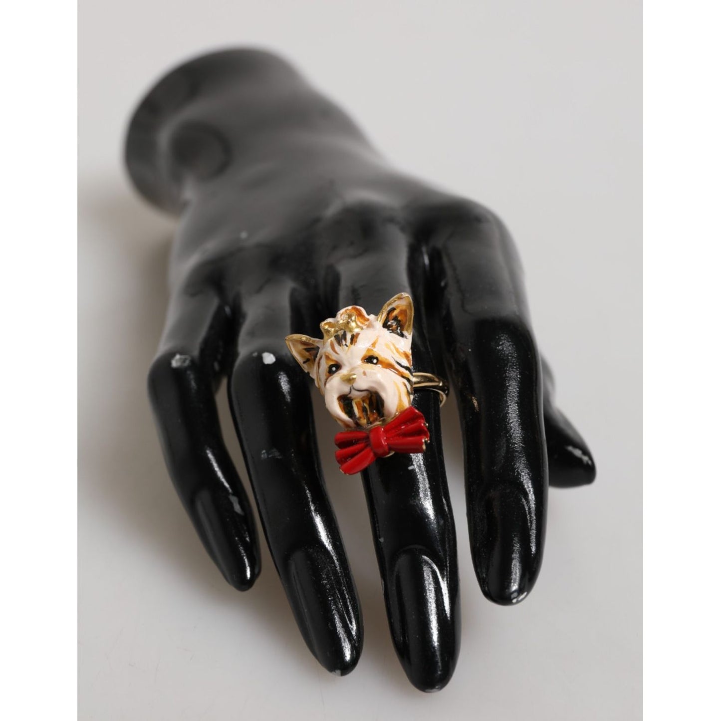 Dolce & Gabbana Gold Brass Resin Beige Dog Pet Accessory Ring