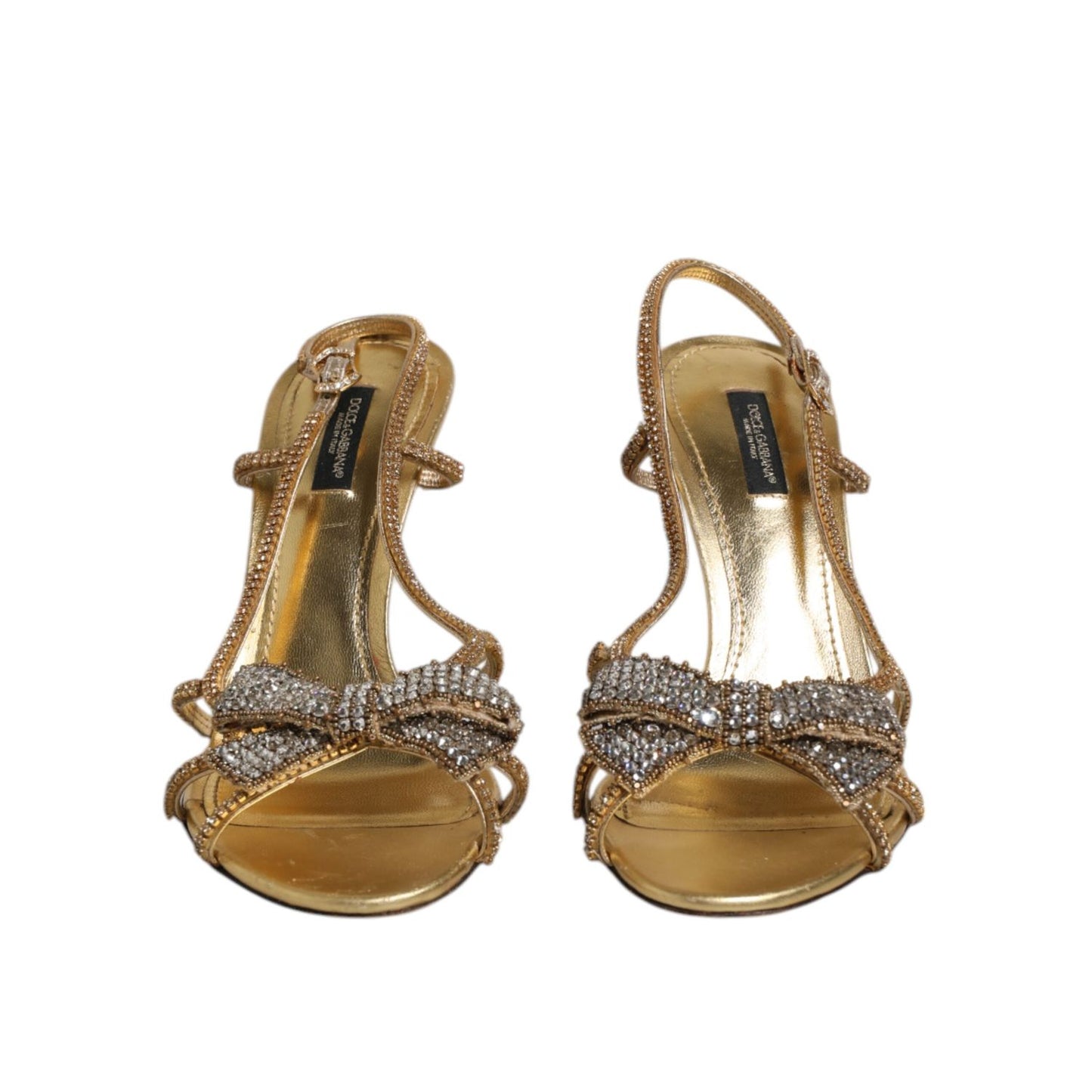 Dolce & Gabbana Gold Strass Ankle Strap Heels Sandals Shoes