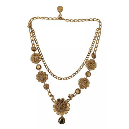 Dolce & Gabbana Gold Tone Floral Crystals Purple Embellished Necklace