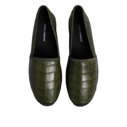 Dolce & Gabbana Green Exotic Leather Espadrilles Slip On Shoes