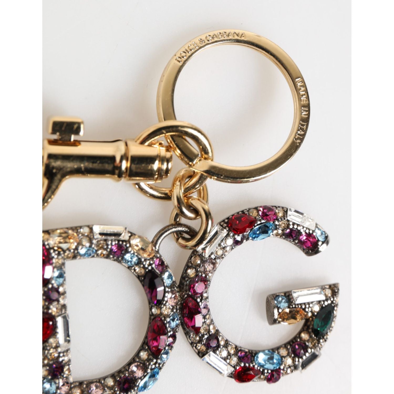 Dolce & Gabbana Multicolor Crystal DG Logo Gold Keychain Charm Keyring