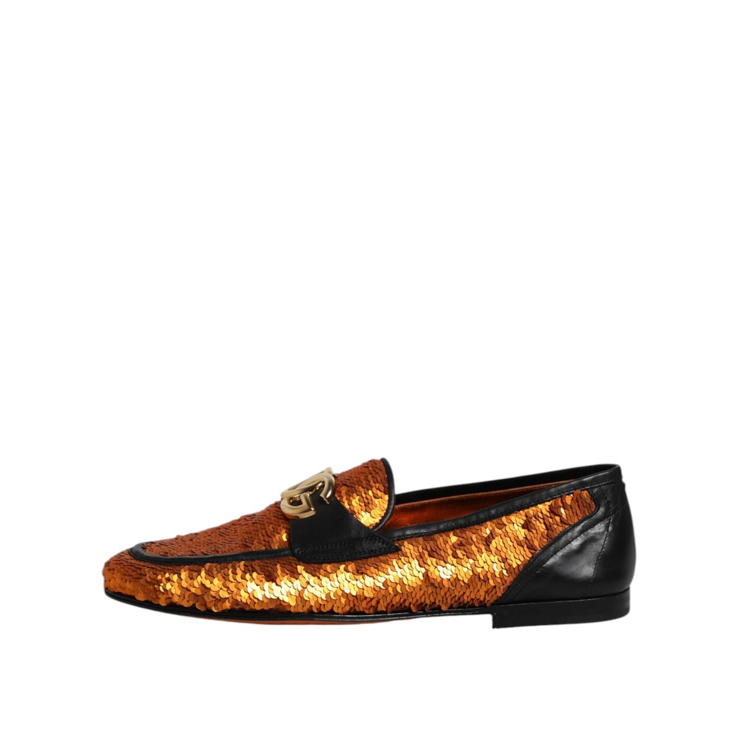 Dolce & Gabbana Orange Sequin Embellished Men Loafers Shoes