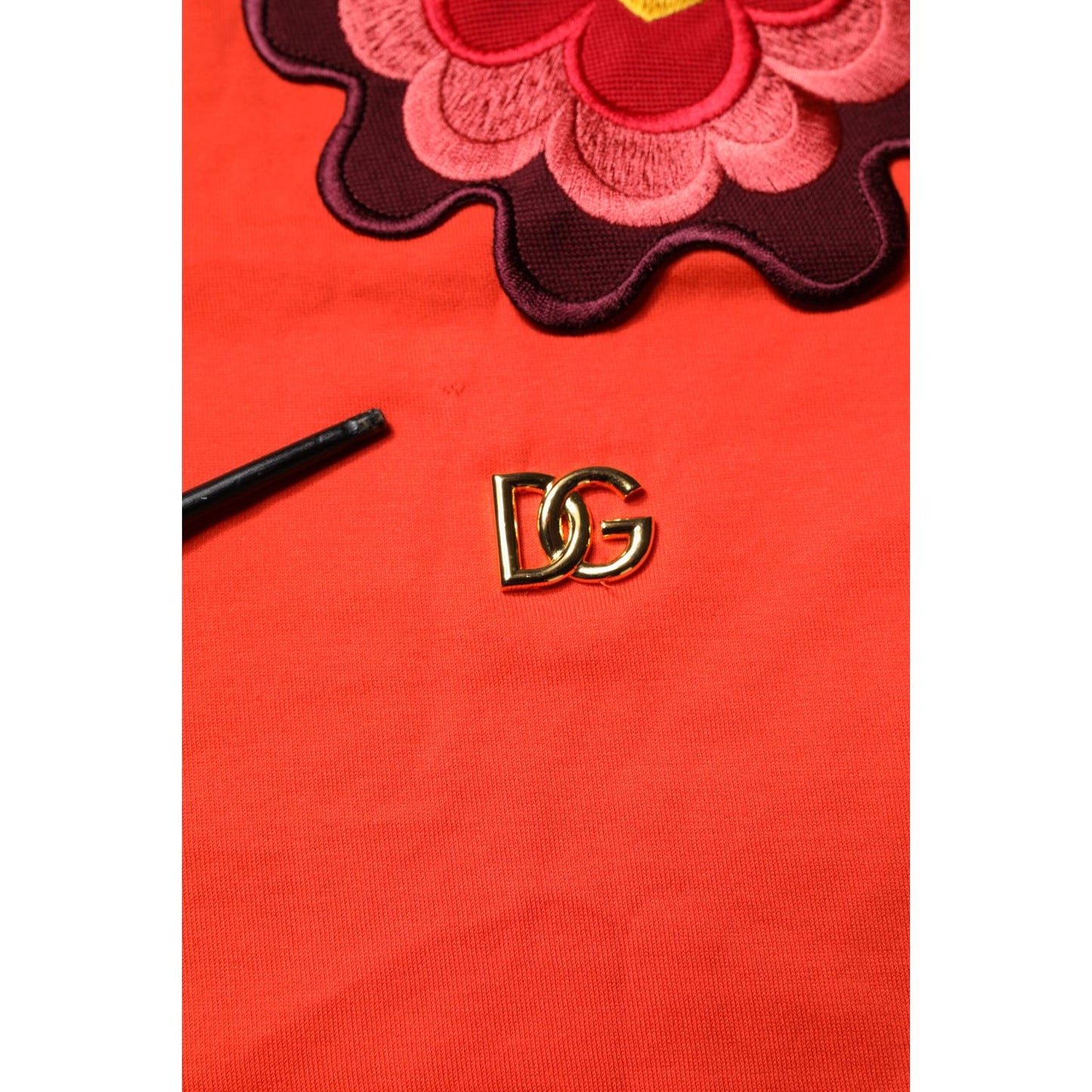 Dolce & Gabbana Red Floral Embroidery Cotton Crew Neck T-shirt