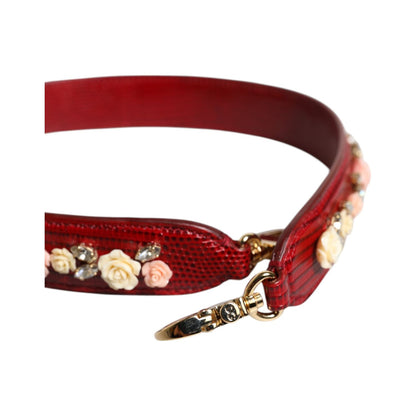 Dolce & Gabbana Red Leather Floral Embellish Bag Shoulder Strap