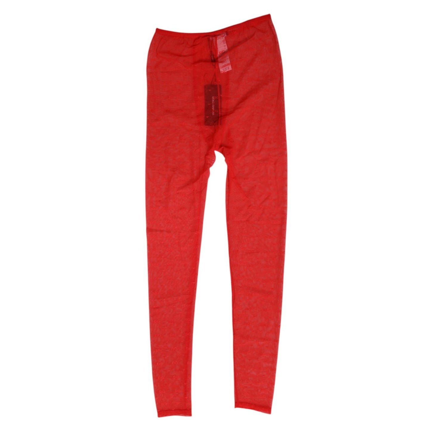 Dolce & Gabbana Red Nylon Logo Lace Leggings Pants Underwear