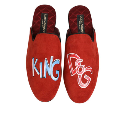 Dolce & Gabbana Red Suede DG King Men House Slippers Shoes