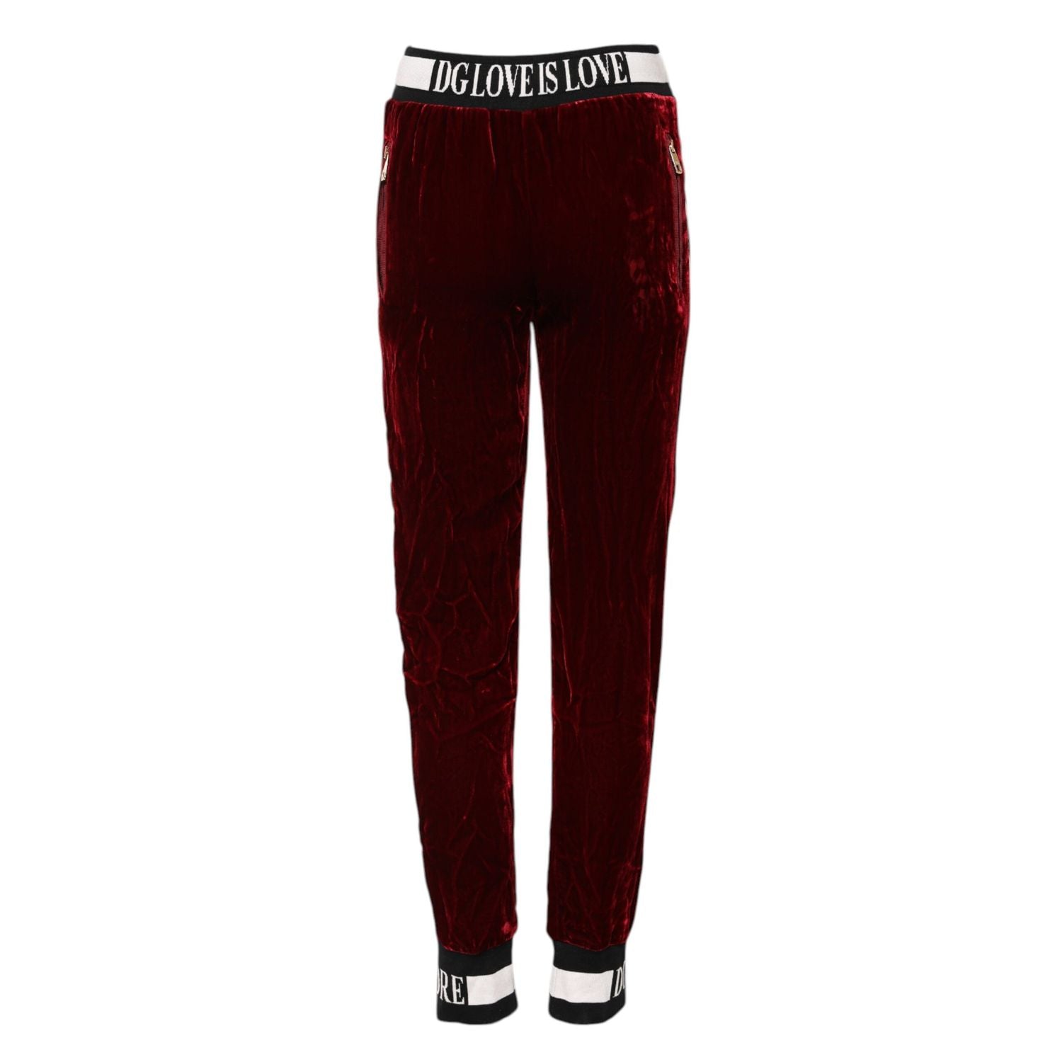 Dolce & Gabbana Red Viscose DG Logo Mid Waist Pants