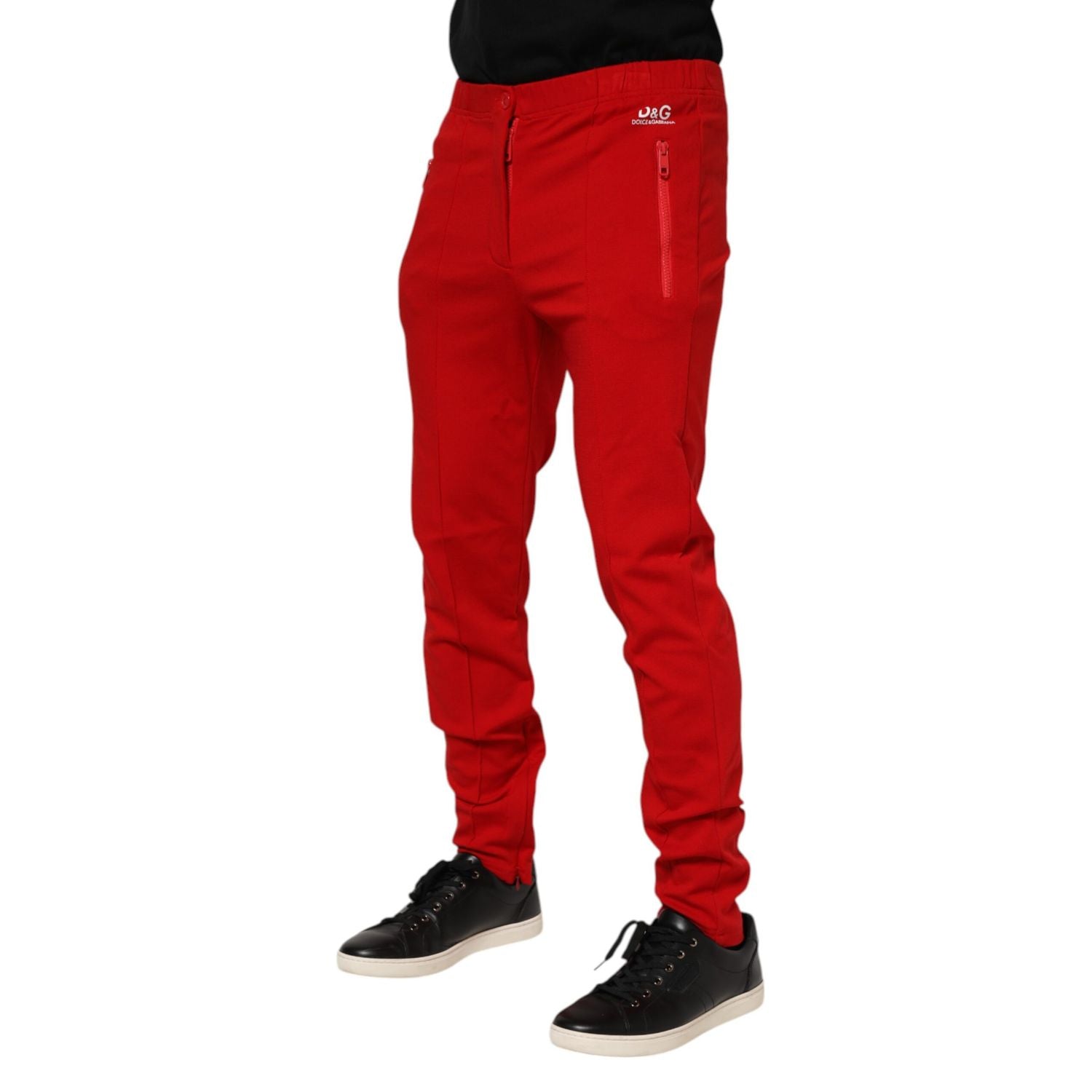 Dolce & Gabbana Red Viscose Logo Jogger Men Sweatpants Pants