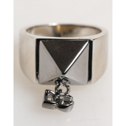 Dolce & Gabbana Silver Tone Pyramid DG Logo Real Brass Ring