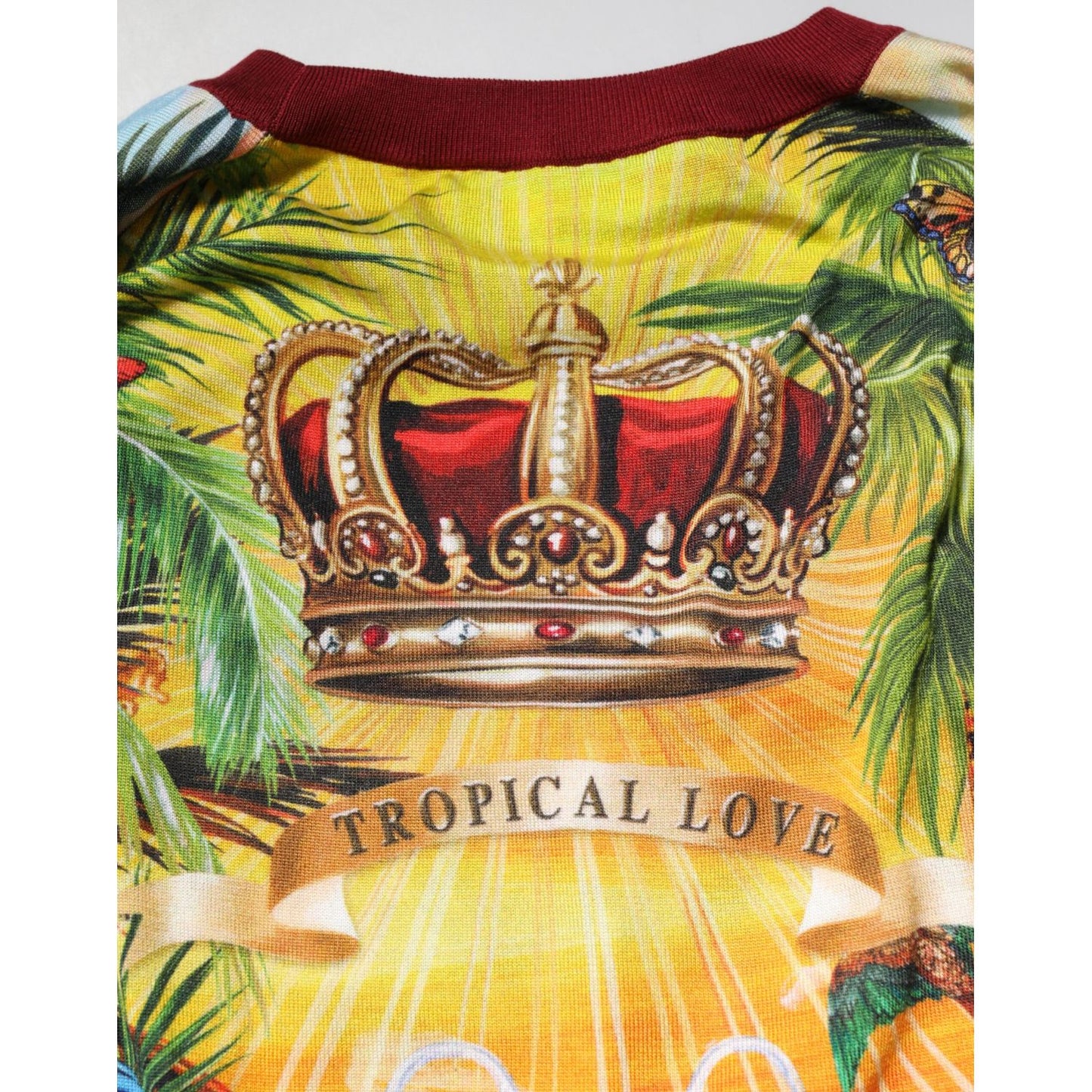 Dolce & Gabbana Tropical Heart Crown Silk Pullover Sweater