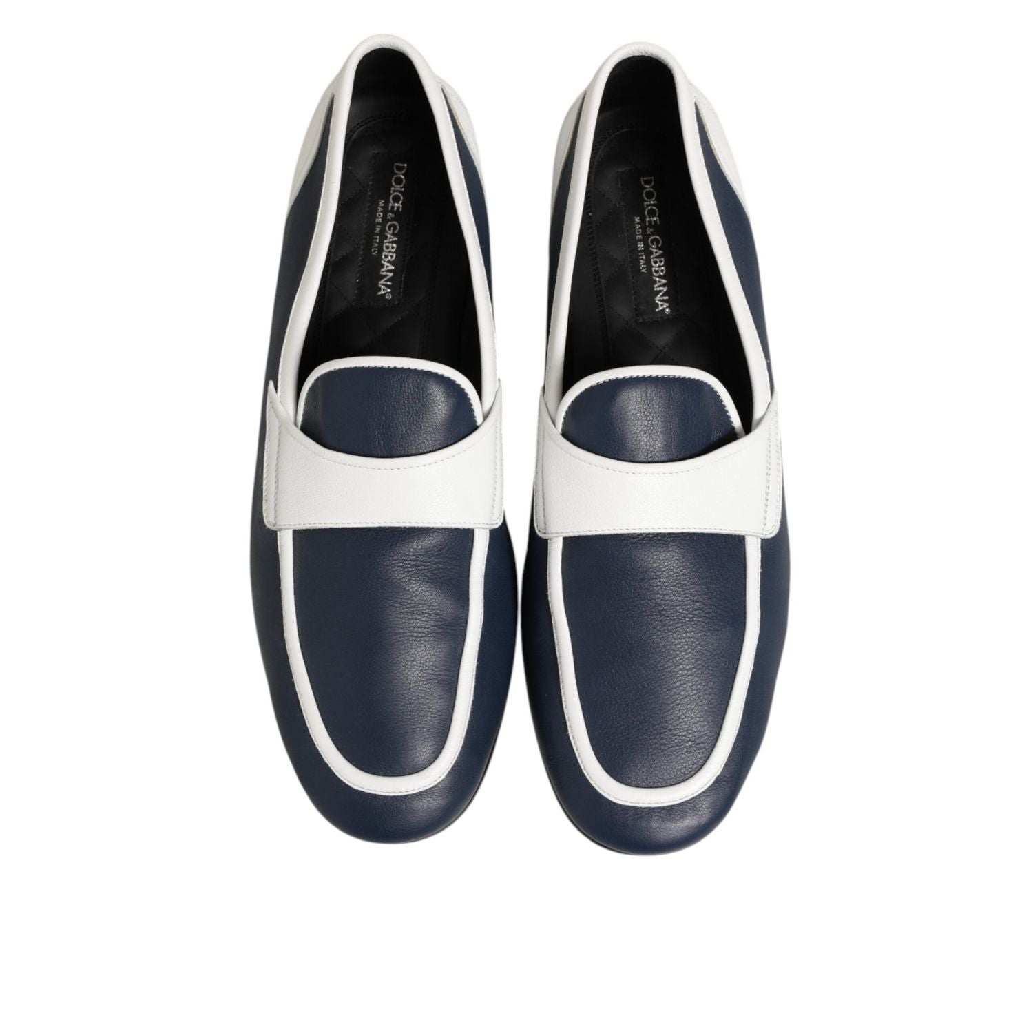 Dolce & Gabbana White Blue Leather Slip On Loafers Men Formal Shoes