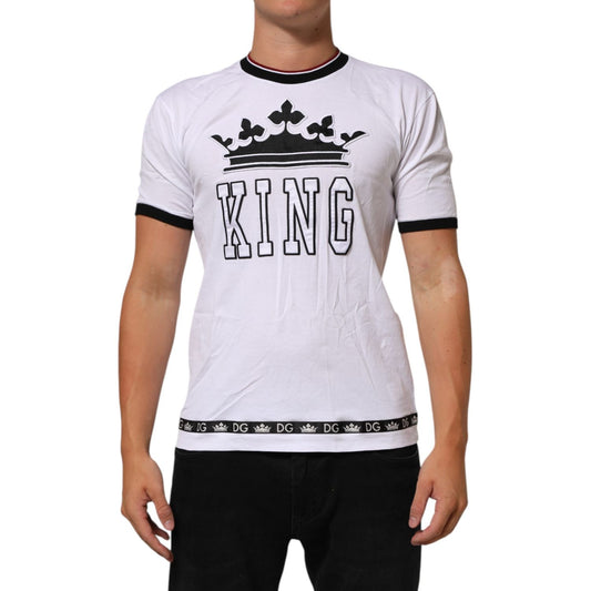 Dolce & Gabbana White Cotton Crown King Embroidery T-shirt Dolce & Gabbana
