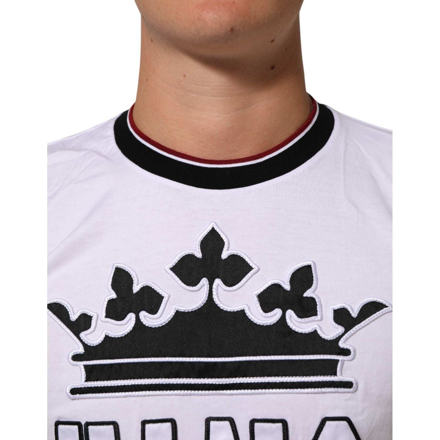 Dolce & Gabbana White Cotton Crown King Embroidery T-shirt