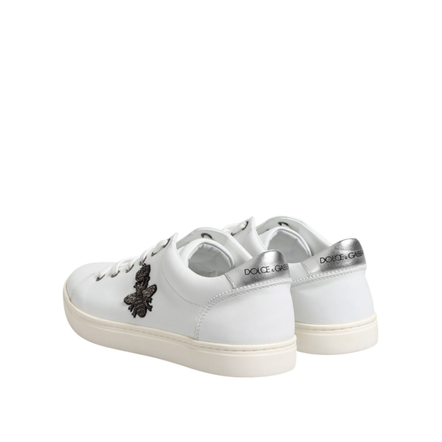 Dolce & Gabbana White Crown Bee Leather Low Top Sneakers Shoes