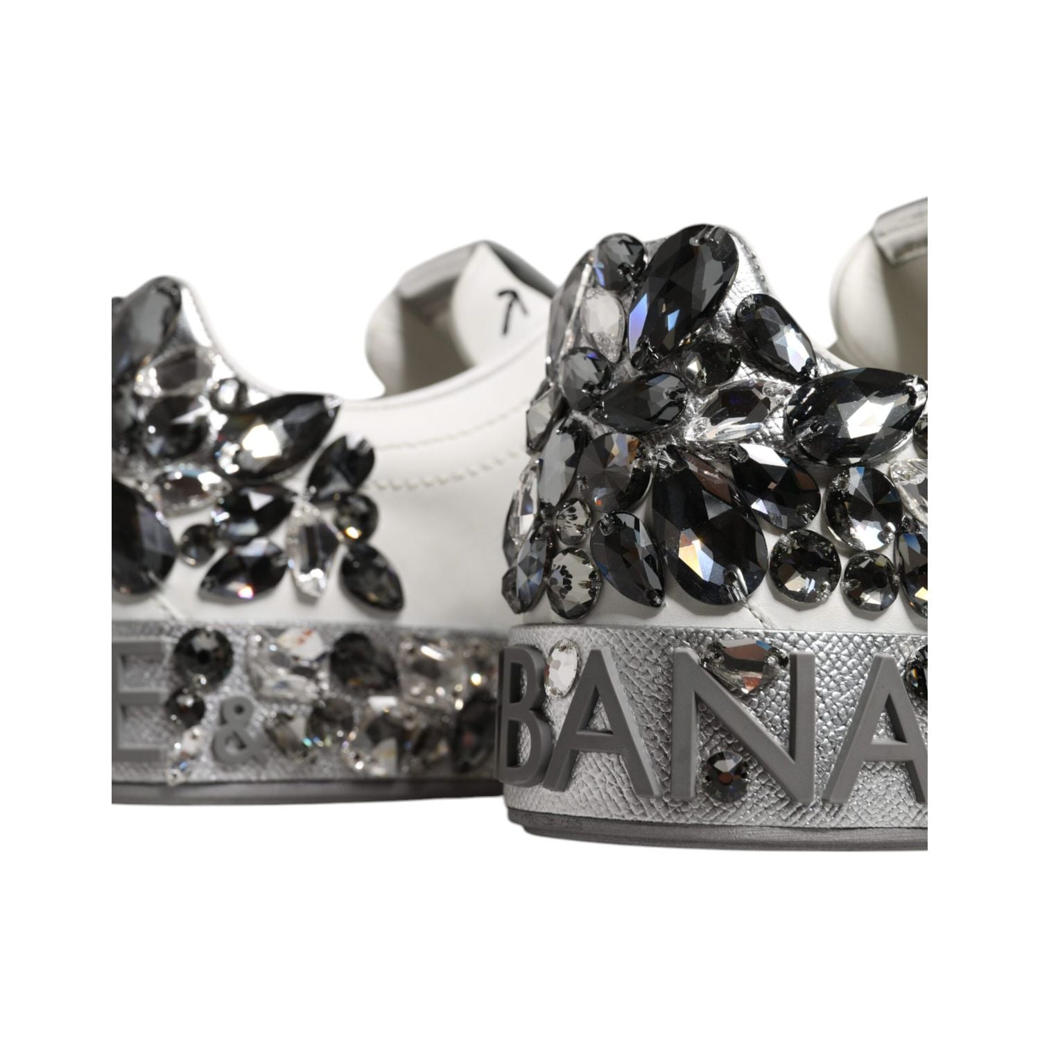 Dolce & Gabbana White Crystal Logo Portofino Sneakers Shoes