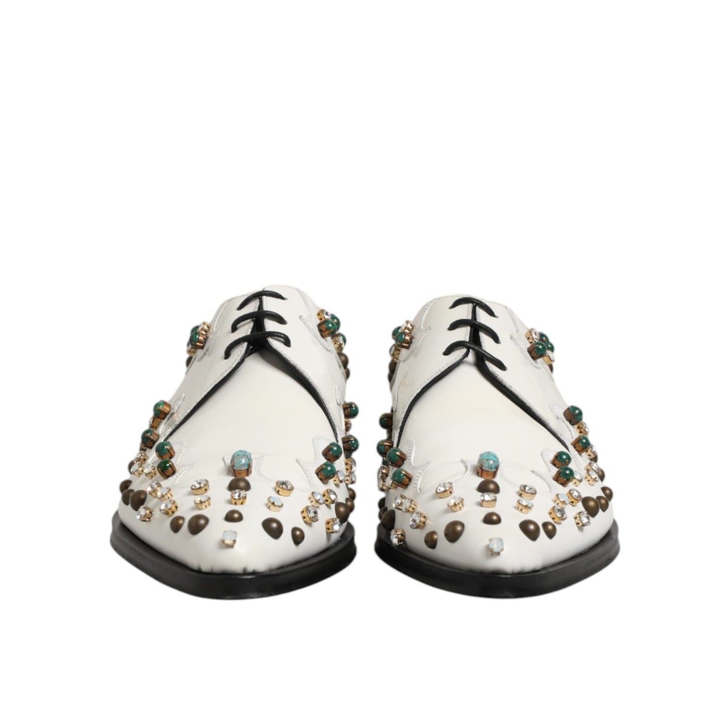 Dolce & Gabbana White Leather Crystals Embellished Derby Shoes Dolce & Gabbana