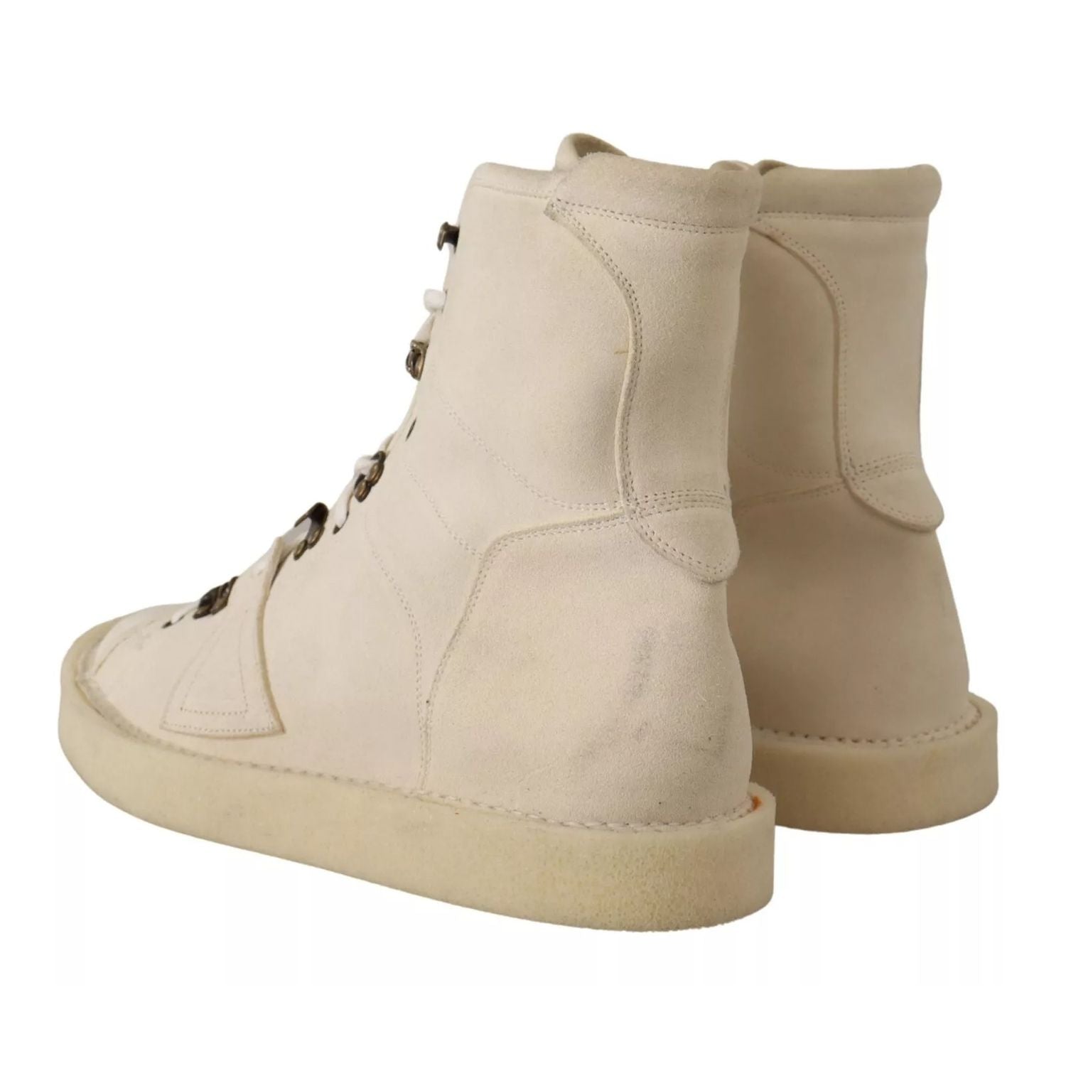 Dolce & Gabbana White Leather Lace Up Mens Boots