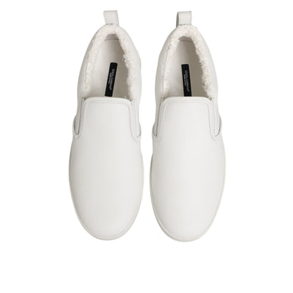 Dolce & Gabbana White Leather Low Top Slip On Sneakers Shoes