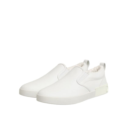 Dolce & Gabbana White Leather Low Top Slip On Sneakers Shoes
