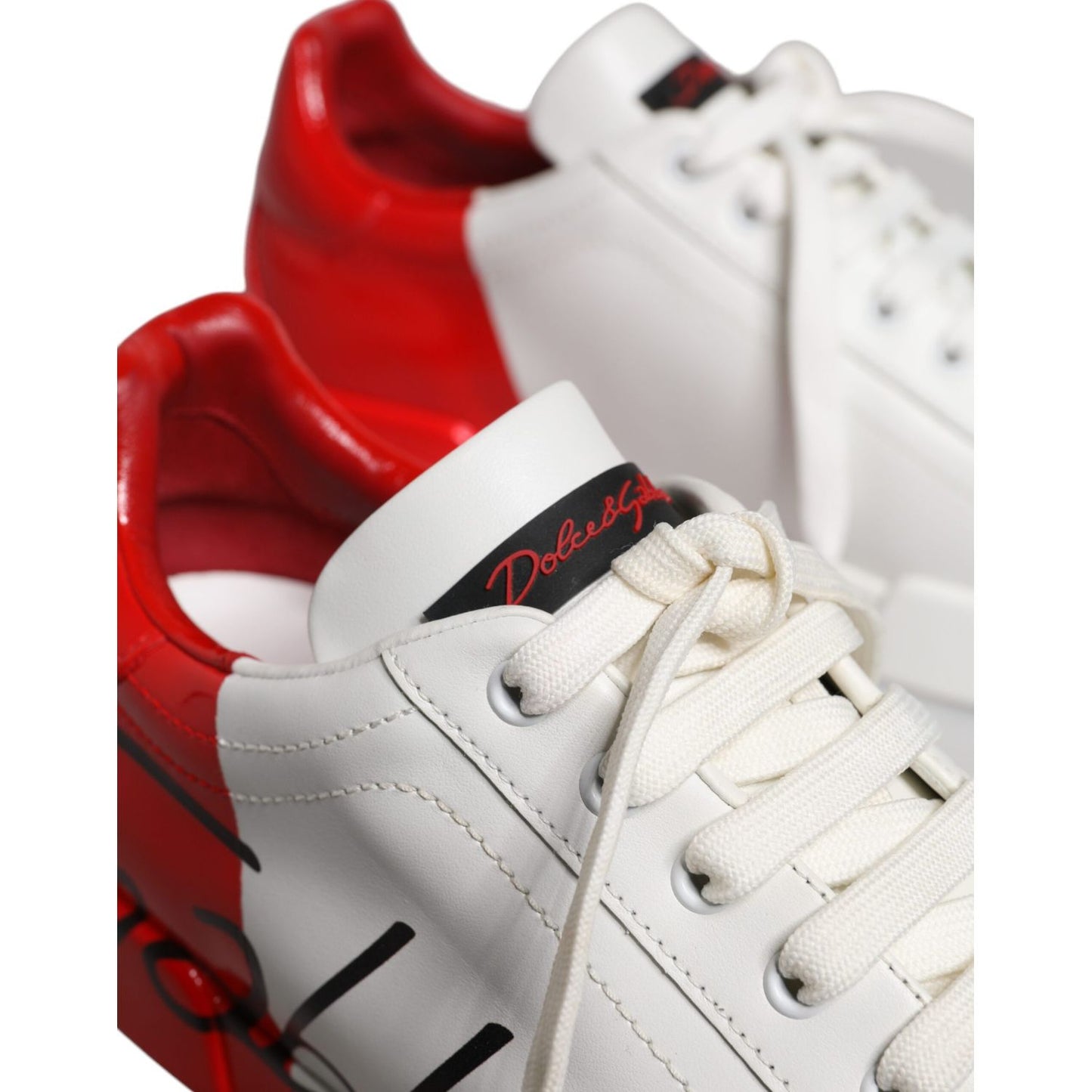 Dolce & Gabbana White Red Portofino Low Top Men Sneakers Shoes