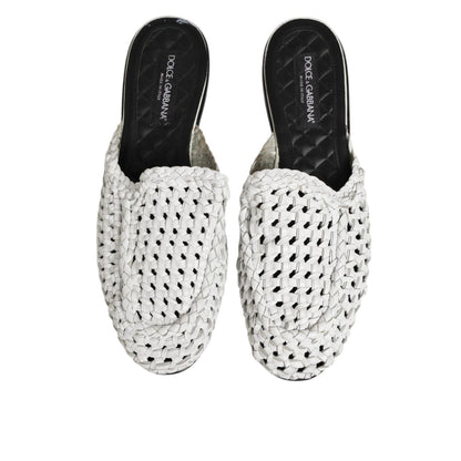 Dolce & Gabbana White Woven Slides MULES Men Sandals Shoes
