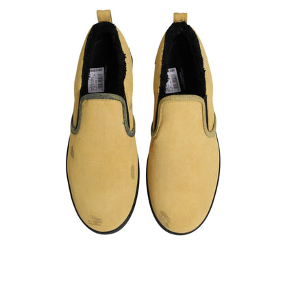 Dolce & Gabbana Yellow Cotton Low Top Slip On Sneakers Shoes Dolce & Gabbana