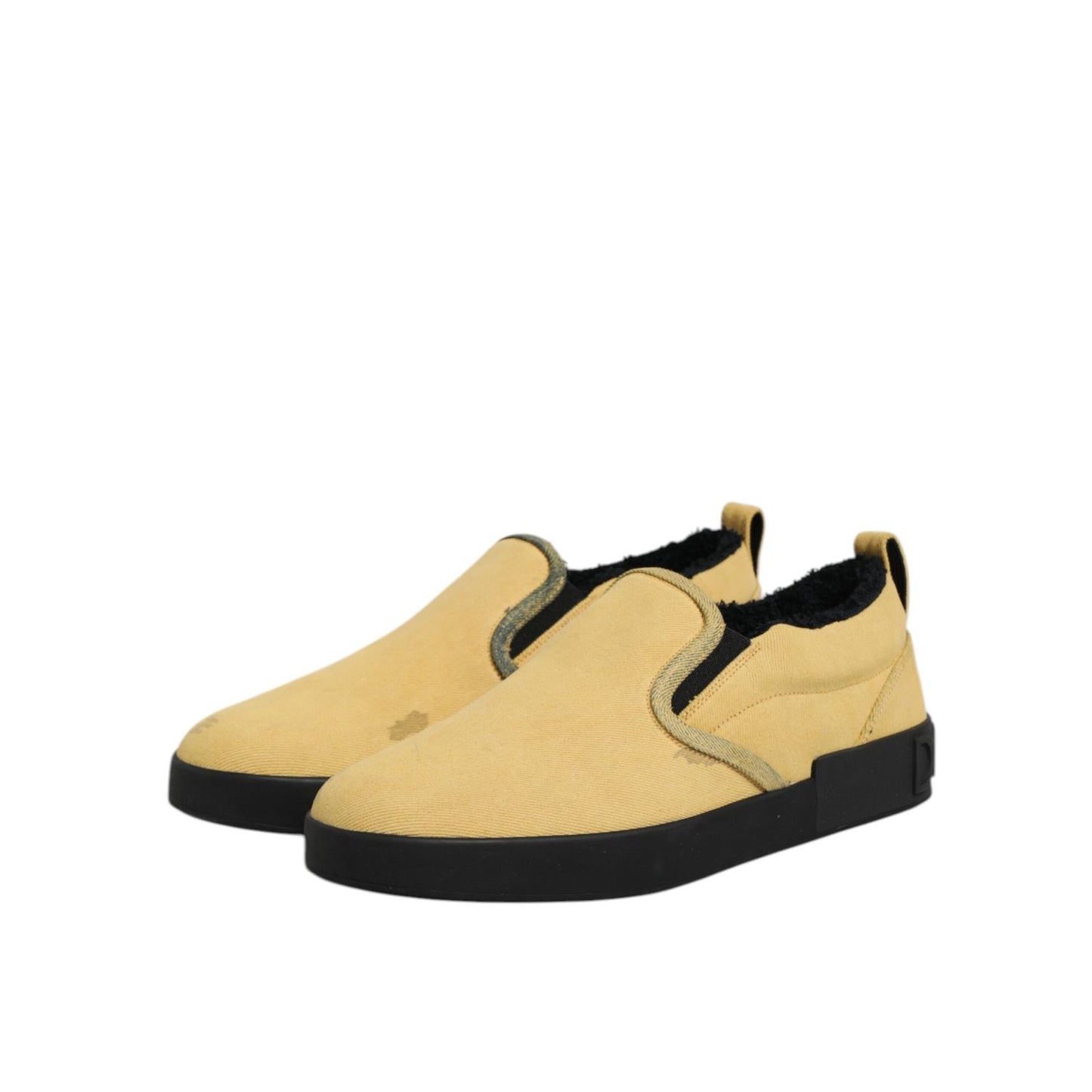 Dolce & Gabbana Yellow Cotton Low Top Slip On Sneakers Shoes Dolce & Gabbana