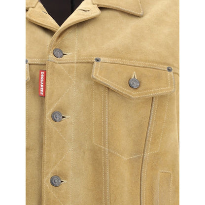 Dsquared² Beige Leather Denim Jacket Dsquared²