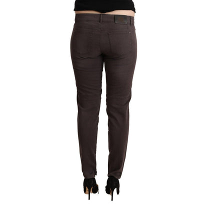 Ermanno Scervino Brown Cotton Low Waist Slim Fit Pants Ermanno Scervino